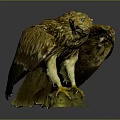 Golden Brown Eagle Perched On Stone Base With Spread Wings And Detailed Feathers