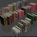 Vintage Hardcover Books with Various Colors Different Thicknesses and Decorative Cover Designs Arranged in Formations
