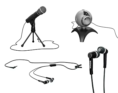 High Quality Wired Headphones Microphone And Speaker With Tripod Stand And Cables 3d model