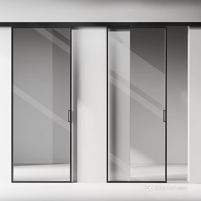 Modern Glass Sliding Doors With Sleek Black Frames For Contemporary Interior Design 3d model 