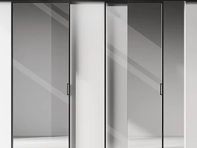 Modern Glass Sliding Doors With Sleek Black Frames For Contemporary Interior Design 3d model