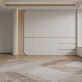 Modern Wardrobe Interior With White Panels Wooden Accents And Area Rug