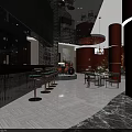 Modern Bar Interior With Stylish Counter Stools Dining Tables And Marble Floor 3d model
