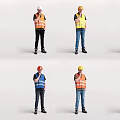 Multiple Men in Safety Vests and Hard Hats with Different Working Poses