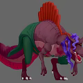 Cartoon Style Reptile Featuring Red Dorsal Fin Green Purple Body Purple Mane And Open Mouth