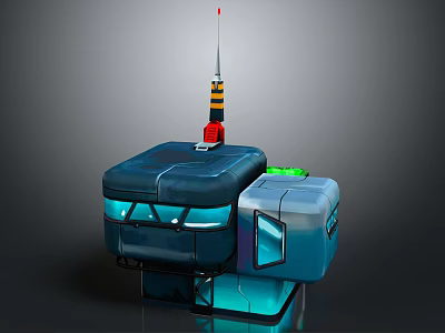 Cartoon Robot With Blue Black Body Yellow Striped Antenna Red Accents Green Lights Futuristic Design 3d model
