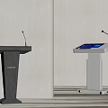 Two Modern Podiums With Microphone And Digital Screen In Gray And White 3d model
