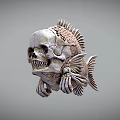 Intricate Skull and Fish Bones Sculpture with Artistic Biological Design Details