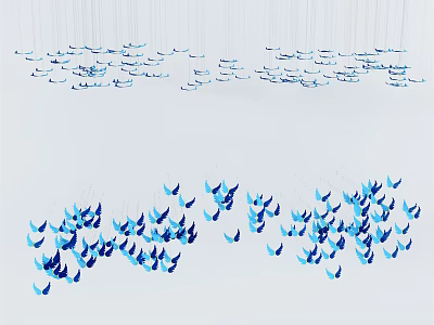 Decorative Chandelier With Blue And White Butterfly Shaped Ornaments Hanging In Modern Interior Space 3d model