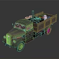 Vintage Military Truck with Wooden Cargo Bed and Equipment on Gray Body