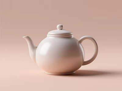 White Ceramic Teapot With Smooth Surface On Soft Pink Background For Home Use 3d model