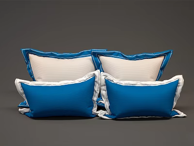 Blue and White Textured Decorative Pillows with Contrast Trim and Soft Fabric 3d model