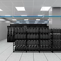 Data Center Room With Server Racks Ceiling Lights And Green Cables 3d model