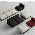 Modern Modular Sofa Set With White Black Red Seats And Various Modules 3d model