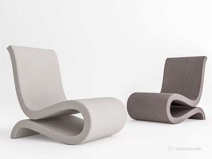 Modern Curved Lounge Chairs in Light Gray and Dark Gray with Sleek Design 3d model 