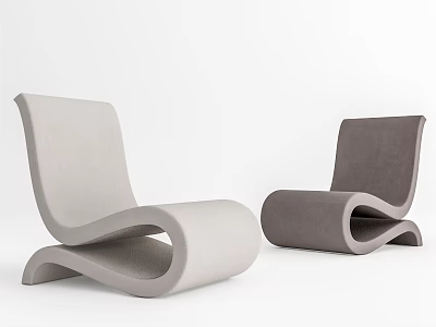 Modern Curved Lounge Chairs in Light Gray and Dark Gray with Sleek Design 3d model