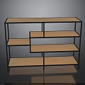 Modern Multi Tiered Shelving Unit With Black Frame And Light Wood Shelves
