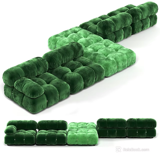Modern Green Modular Cube Sectional Sofa With Velvet Upholstery And Multiple Configurations 3d model 