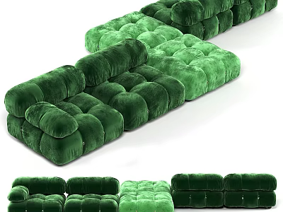 Modern Green Modular Cube Sectional Sofa With Velvet Upholstery And Multiple Configurations 3d model