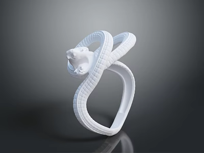 White Coiled Snake 3D Printed Model Featuring Small Animal Head Sculpture Design 3d model
