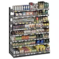 Retail Display Shelves With Multi Tiered Racks Stocked Various Assorted Products