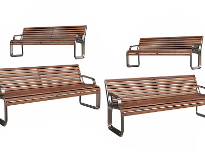 Wooden Landscape Seats With Metal Frame Designed For Outdoor Public Areas 3d model