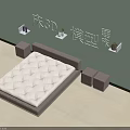 Double Bed Interior Design With Quilted Mattress And Bedside Tables On Wall 3d model