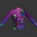 Vibrant Purple Cycling Jersey With Colorful Bird Pattern And Long Sleeves