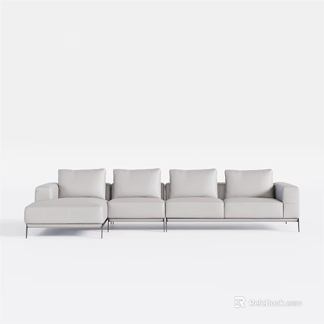 Modern Light Colored Sectional Sofa With Metal Frame And Comfortable Seats 3d model