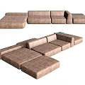 Brown Fabric Sectional Multi Seater Sofa With Modular Design And Spacious Seating 3d model