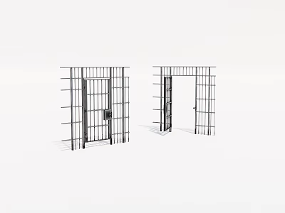 Two Black Metal Gates With Grid Structure And Locking Mechanism 3d model