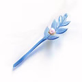 Elegant Blue Leaf Shaped Hairpin Jewelry With Pink Pearl Accent Detail