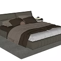 Brown Leather Double Bed With Padded Headboard Soft Pillows Blanket And Nightstand Rug