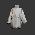 White High Neck Quilted Coat With Pink Lettering And Loose Fit Design