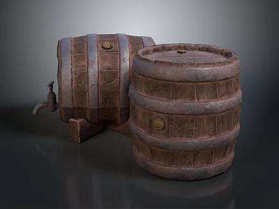 Rustic Wooden Barrels For Home Decor And Storage With Tap Design 3d model