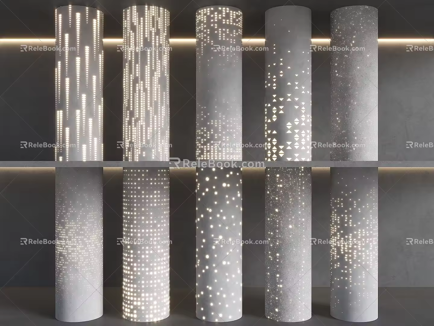 Luminous concrete column hollow cylinder science and technology sense decorative column gradient perforated bag column 3d model