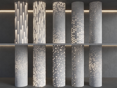 Luminous concrete column hollow cylinder science and technology sense decorative column gradient perforated bag column model