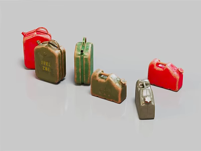 Vintage Fuel Cans In Red Green Brown And Olive Colors For 3d model