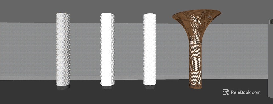 Modern Decorative Columns In Various Styles With Textured White And Geometric Brown Details 3d model 