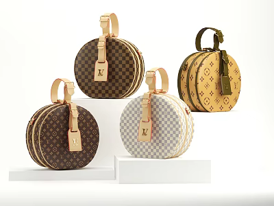 Chic Round Box Bags With Monogram Pattern Brown Beige White Leather Handle Design 3d model