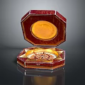 Open Red Transparent Octagonal Box Revealing Interior Yellow Circular Element And Decorative Design