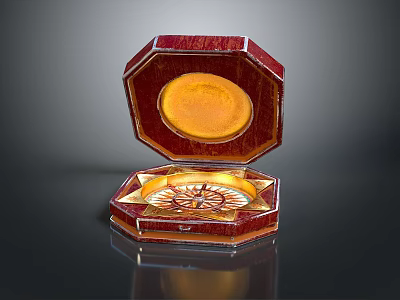 Open Red Transparent Octagonal Box Revealing Interior Yellow Circular Element And Decorative Design 3d model