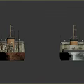 Detailed Ship Models Showing Complete Vessel And Cross Section With Red Hull And White Structure