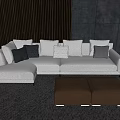 Modern Light Gray Sectional Sofa Set With Multiple Pillows And Brown Ottomans 3d model