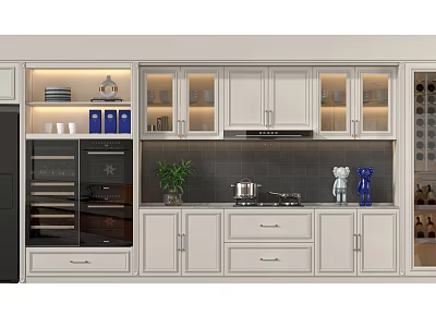 Elegant Modern Kitchen Interior With White Cabinets Black Countertop And Appliances 3d model