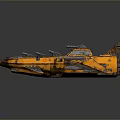 Orange Metallic Science Fiction Vehicle With Shiny Metal Plates And Protruding Structures