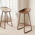 Modern Bar Stools With Rattan And Wooden Seats In Stylish Indoor Space