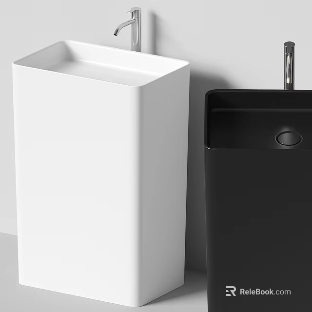 Modern Minimalist White and Black Washbasin with Sleek Design and Silver Faucet 3d model 