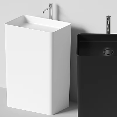 Modern Minimalist White and Black Washbasin with Sleek Design and Silver Faucet 3d model