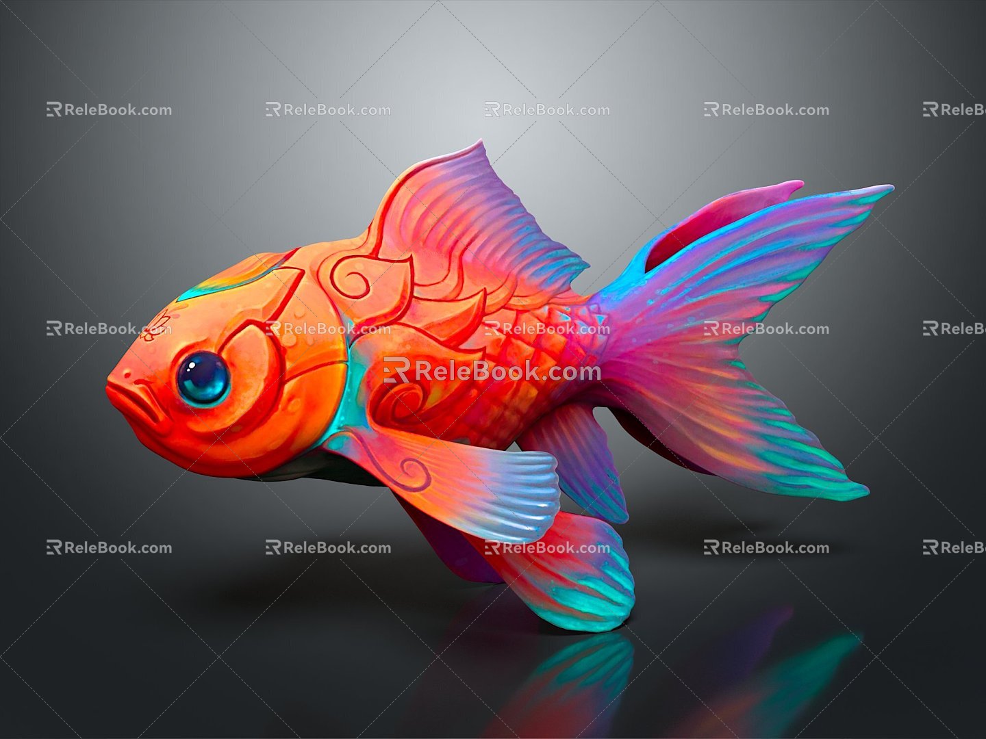 Modern Fish Cold Water Fish Goldfish Gold Grass 3d model